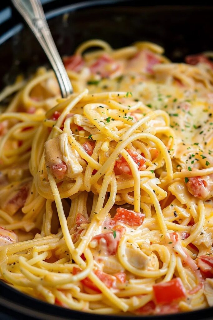 Cremige Hähnchenspaghetti aus dem Crockpot – Ein einfaches und köstliches Familiengericht