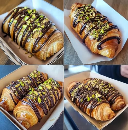 chokoladencroissant mit Pistazien und dunkler Schokoladenglasur: Ein luxuriöses Backerlebnis für Feinschmecker