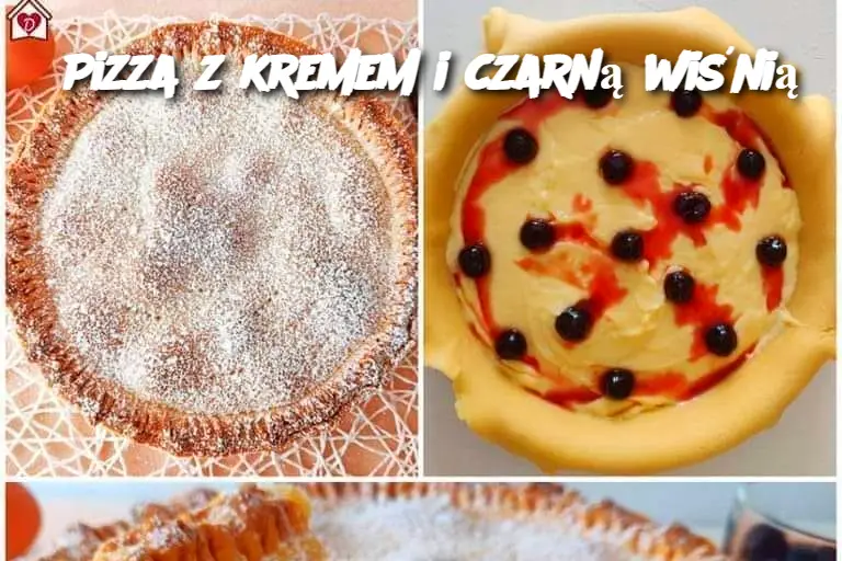 Pizza z kremem i czarną wiśnią