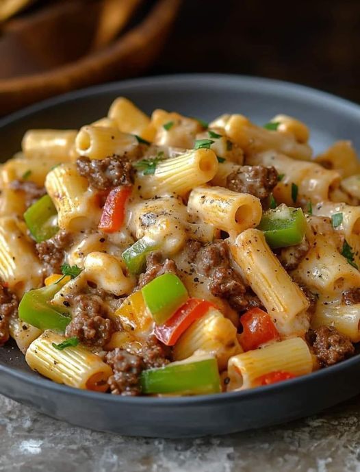 Philly Cheesesteak-Pasta: Eine köstliche Fusion von zwei klassischen Gerichten