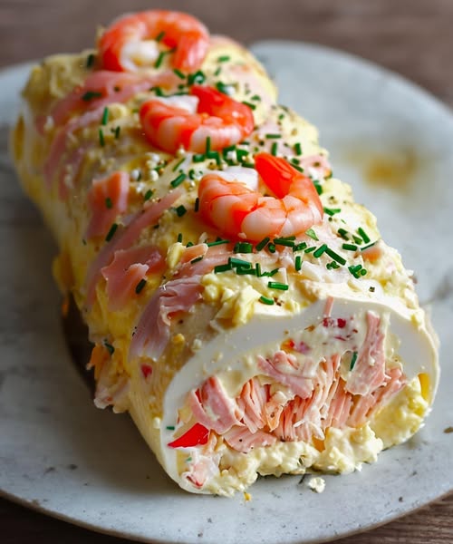 Pikantes Rollenbrot mit Meeresfrüchtearomen – Krabben, Räucherlachs und Garnelen