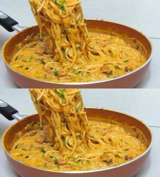 Schnelle und leckere gebratene Spaghetti mit Pilzen