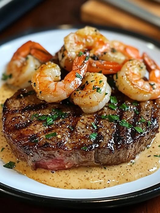 Ribeye Steak with Cajun Butter Shrimp and Creamy Garlic Sauce: The Ultimate Surf and Turf Delight