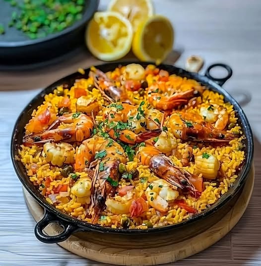 Köstliche spanische Paella mit Meeresfrüchten: Ein Fest der Aromen