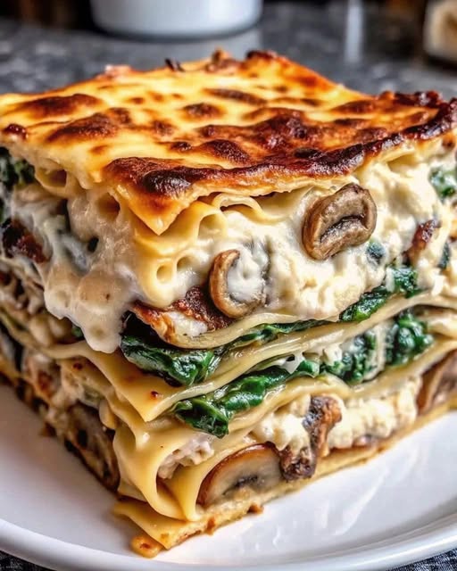 Verführerische Lasagne mit cremigem Spinat und Pilzen