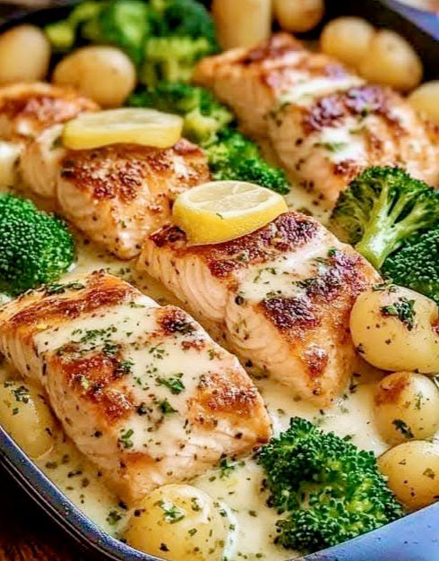 Lemon Butter Salmon with Crispy Potatoes and Broccoli – A Fresh and Flavorful Feast!