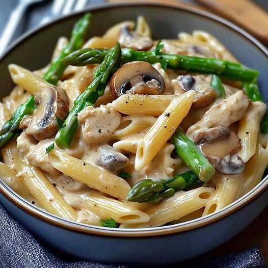 Cremige Hühner-Penne mit Pilzen und Spargel: Ein perfektes Gericht für jeden Anlass